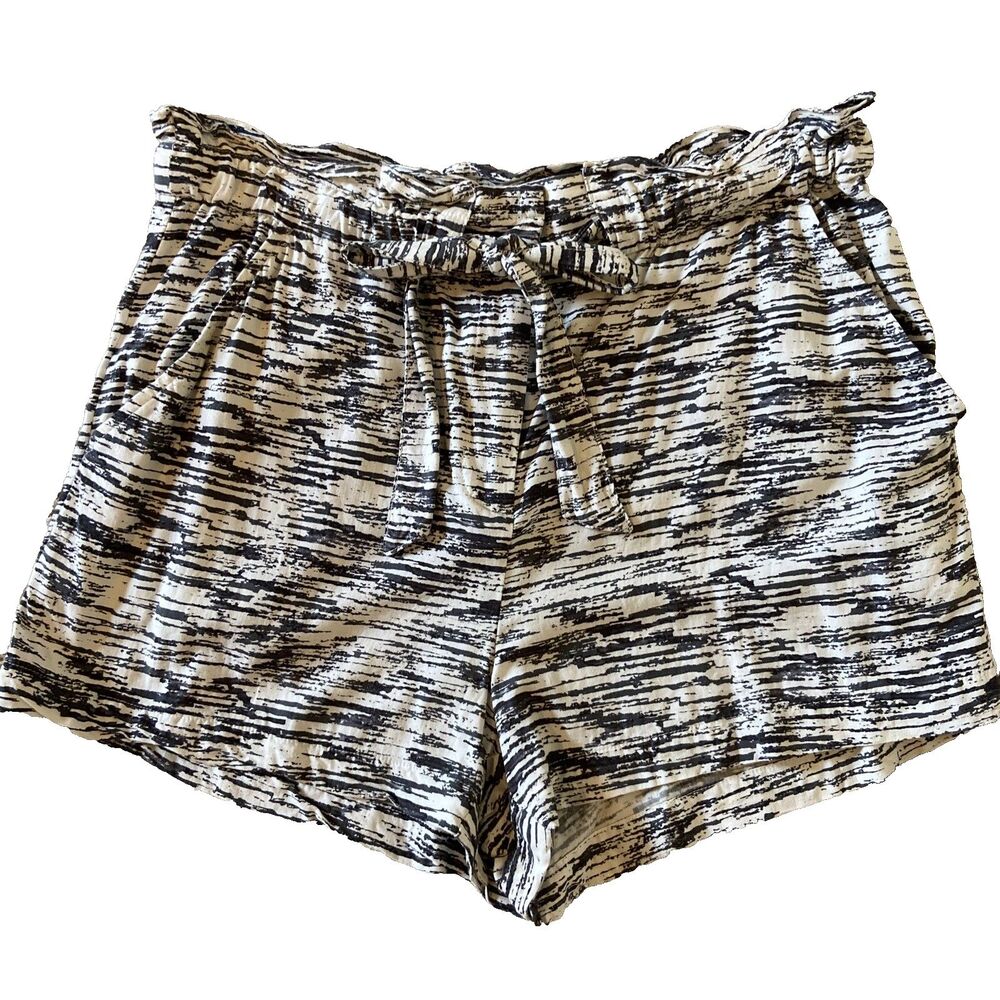 Lou & Grey Black White Pattern, Shorts, Belted, Zipper, S, Soft, Lightweight